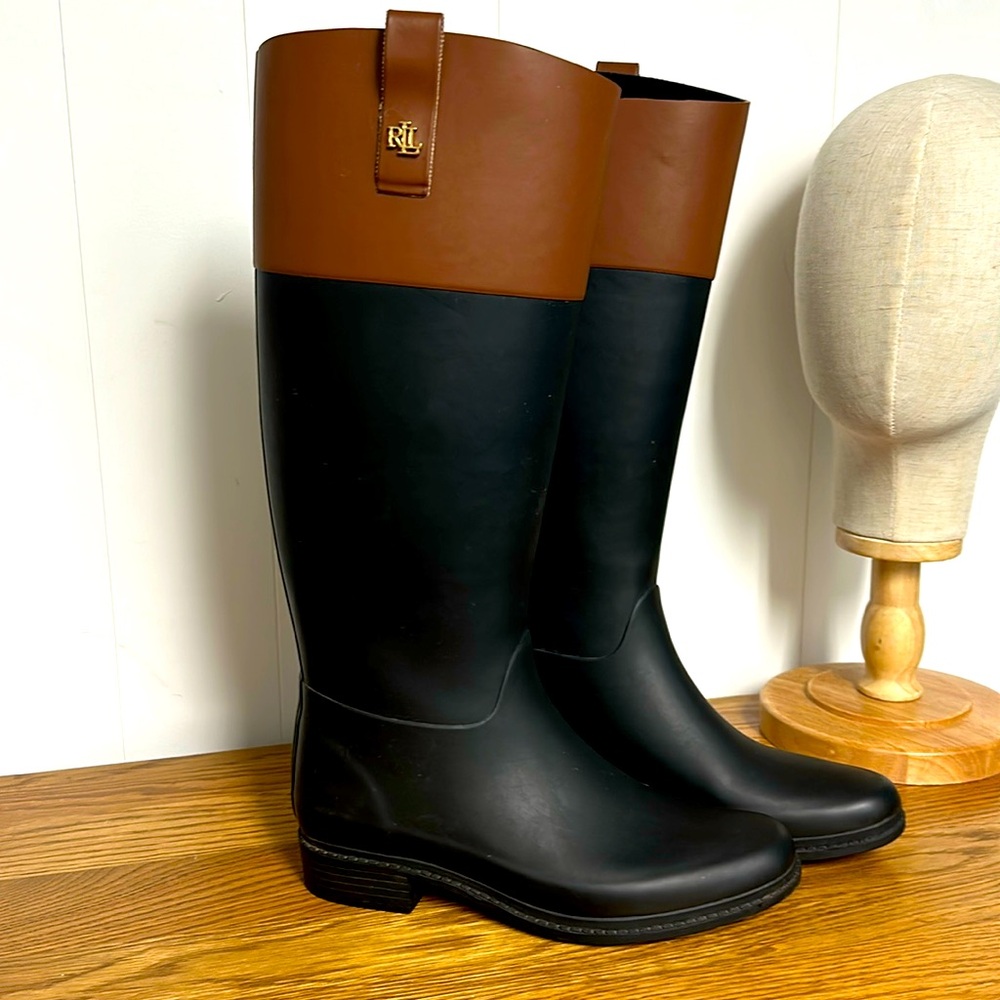 Ralph Lauren ladies rubber riding boots two tone classic